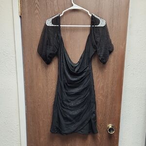 ASOS Black Backless Dress with Sheer Puff Sleeves